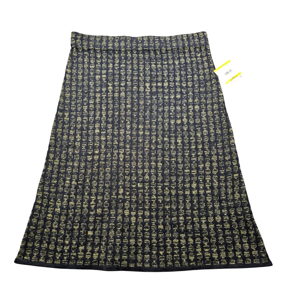 NWT Anne Klein Women Black Gold Metallic Knit A-Line Midi Skirt Size S Geometric